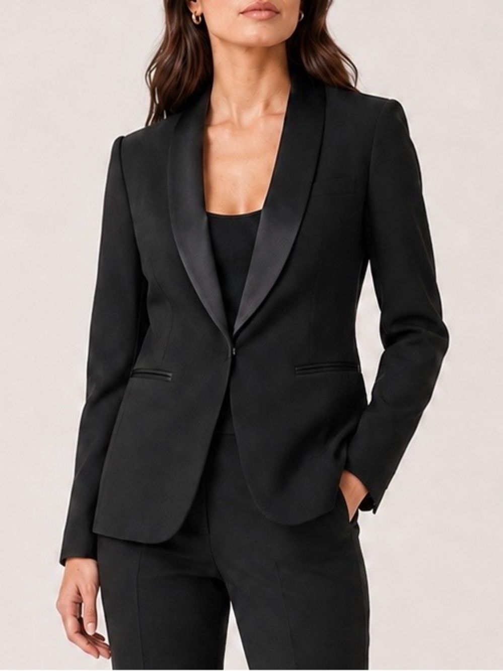 Mauro Grifoni Women’s Black Wool Tuxedo Blazer Satin Shawl Collar Made in Italy